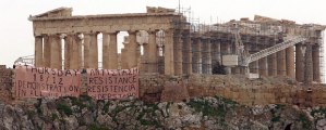 The banner in the Athens Acropolis